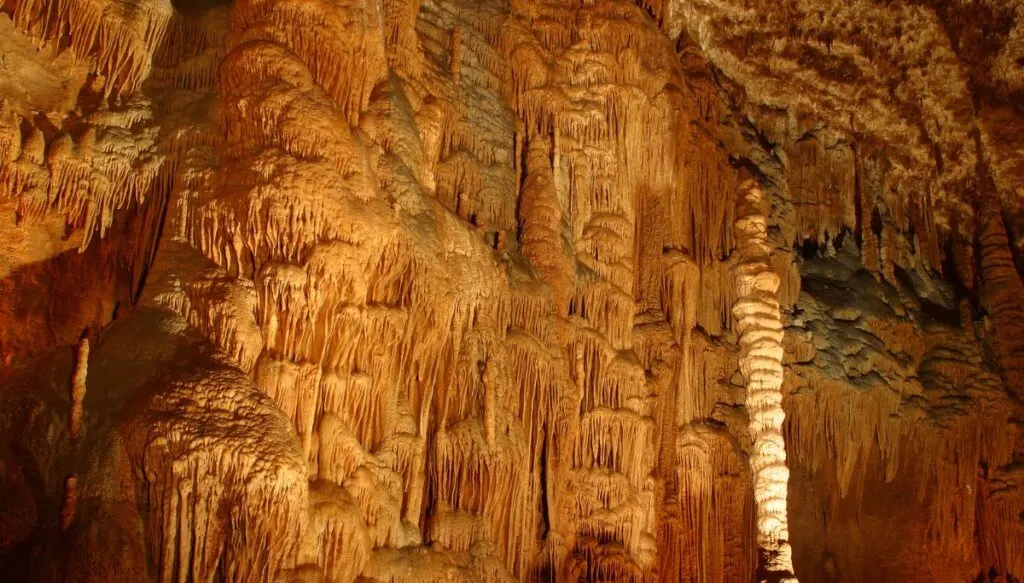 View of the unique rock formations inside of the Blanchard Springs Caverns.