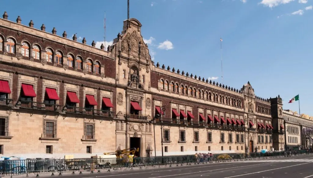 View of the exterior of the Palacio Nacional in Mexico City. 