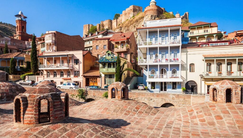 View of the charming buildings lining the Old Town in Tbilisi. This is one of the most beautiful places in Georgia Europe. 